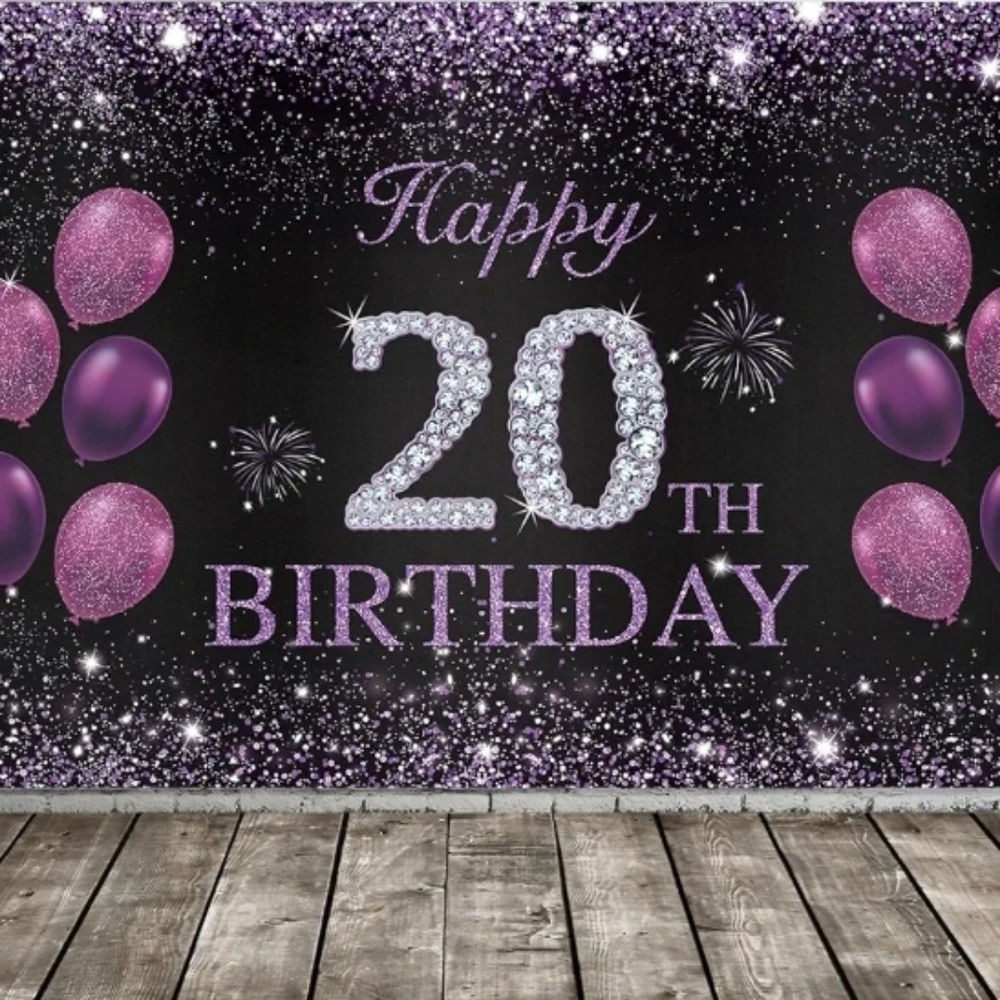 PURPLE and Black 20TH Birthday. Backdrop. WOMENS. GENTLY PRE-LOVED.
